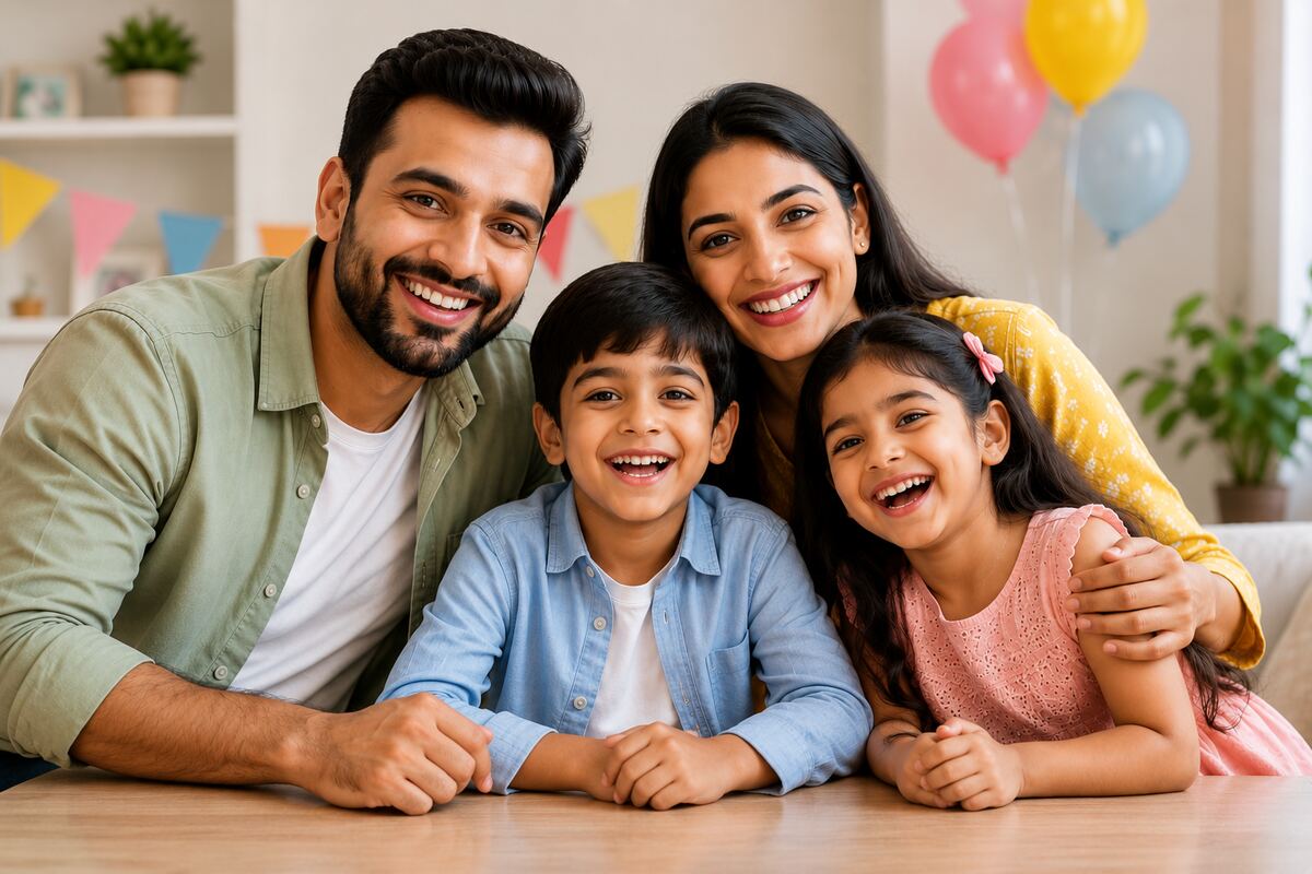 Happy Indian family at home